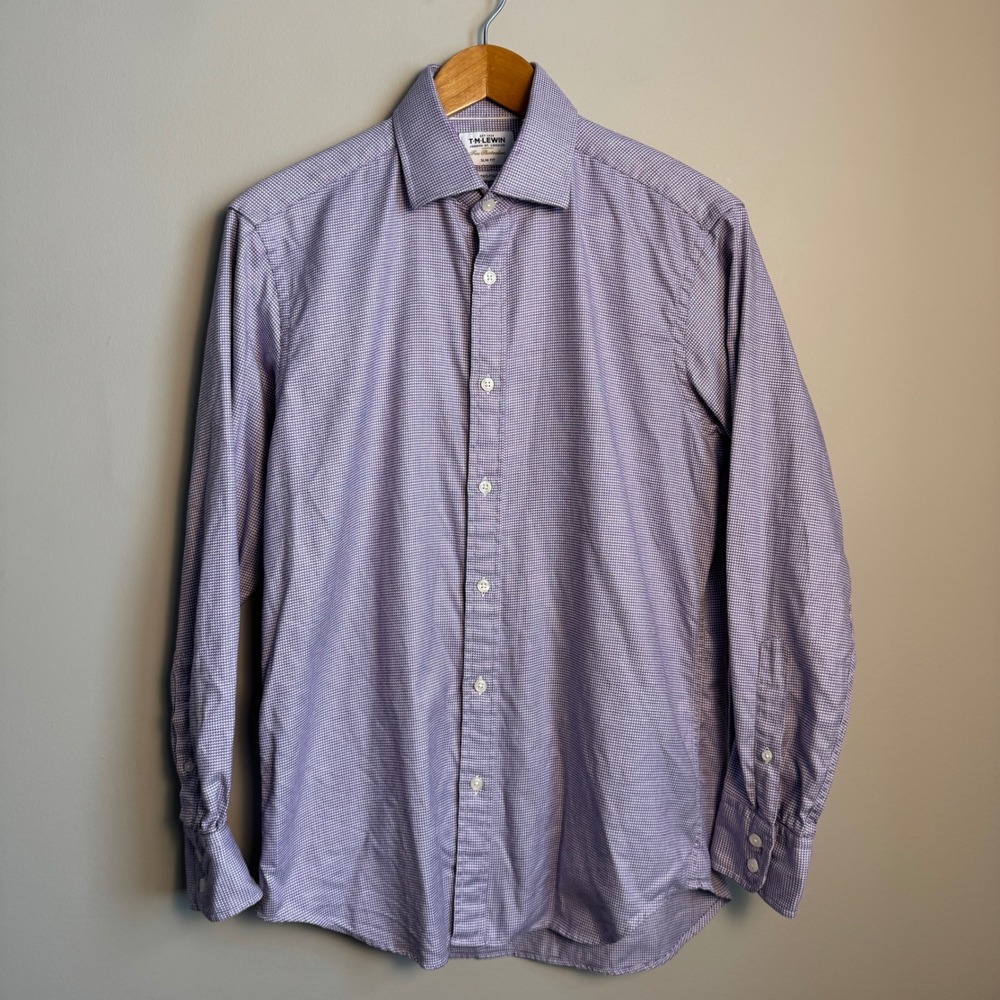 TM Lewin London‎ Slim Fit Mens Size 15.5/39 Dress Shirt Purple Geometric Preppy